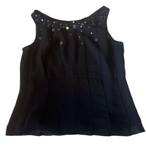 Adrianna Papell Black Sequin Scoop Neck Tank Top